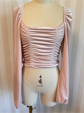 H&M Ruched Square Neck Crop Top - Light Pink